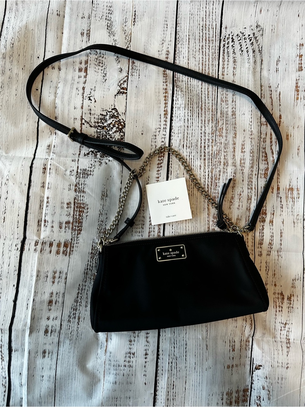 Kate Spade Wilson Road Jane black nylon crossbody bag with gold chain - Picture 2 of 5